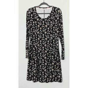 Isaac Mizrahi Live! Dress Women's Size S Black Swing Floral Long Sleeve Knit
